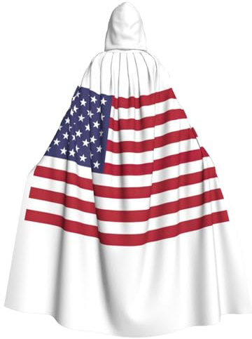 HJLUUFT Umhang mit amerikanischer Flagge, langer Umhang mit Kapuze, Halloween, Weihnachten, Kostüme, Mittelalter, Renaissance, Wikingerkönigs-Umhang