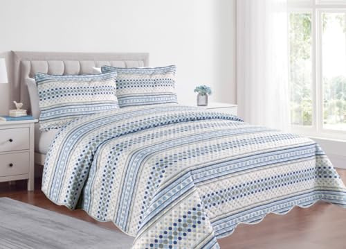 BIANCHERIAWEB Copriletto Trapuntato Quilt Estivo Piumino 100gr/mq Disegno Pinsonic Sphere Matrimoniale Blu