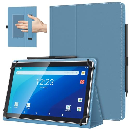 TiMOVO Custodia Universale per Tablet Android 10,1 Pollici con Anello per Penna, Cover Leggera e Pieghevole in Piedi con Cinghia a Mano per Tutti i Tablet Touchscreen da 9,6-11 Pollici, Blu Denim