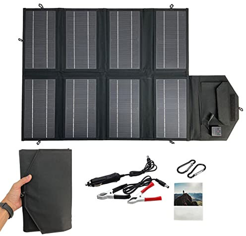Power Bank 50 W 18 V, Chargeur Solaire étanche et Pliable, Panneau Solaire intégré, 2 Ports USB, modules photovoltaïques monocristallins pour iPhone, Samsung, Android, tes, etc.