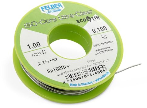 GALLUNOPTIMAL by FELDER Lötdraht Sn100Ni+ für allgemeine Elektronikanwendungen | 1,0mm | 100g Spule | bleifrei mit 2,2% Flussmittel Ultra-Clear | REL0 | für Elektronik, Elektrotechnik uvm.