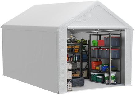 LZQ Förvaringstält 3 x 4 m – utrustningstält och tältgarage med robust PE-presenning – väderbeständigt skydd med takförstärkning och golvram för verktyg, utrustning, trädgård och byggplats (vit)