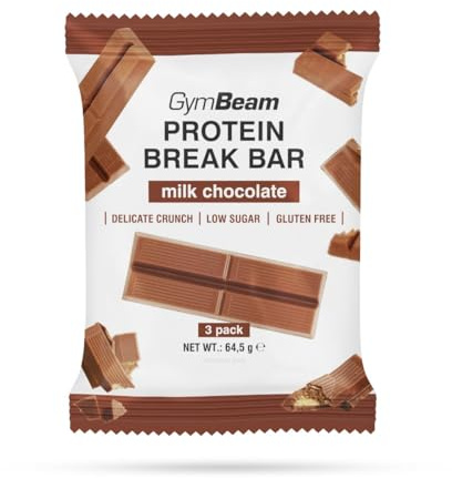 GymBeam Protein Riegel - Leckerer Schokoladensnack mit knuspriger Waffel & Sahne, glutenfrei & GVO-frei, Protein-Bar mit niedrigem Zuckergehalt (14 x 64,5 g, Milch-Schokolade)