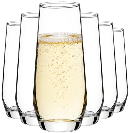 Tefrine Champagnergläser ohne Stiel, Kristallglas, 325 ml, Champagnergläser, Prosecco, Mimose, Weingläser, elegantes Trinkgeschirr für Feiern und Partys, 6 Stück