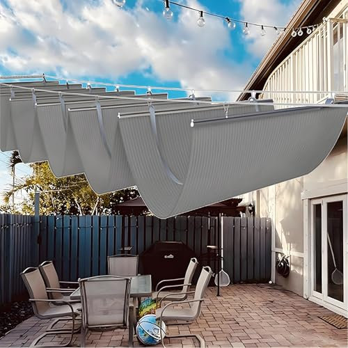 Voile d'ombrage rétractable ondulée – Housse d'auvent pour terrasse, jardin et terrasse – 2 x 18 m – Auvent pour arrière-cour et treillage – Protection UV et installation facile