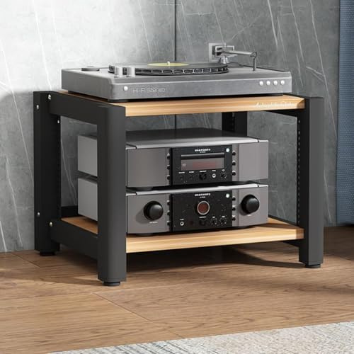 Stereo Std 4-Tier Av Media Std Scaffale D'angolo Giradischi Std con Stoccaggio in Vinile Lettore A Torre Rack Audio Mobile Std per L'intrattenimento Componenti Stereo per Giochi, Teak, 60x50x64cm