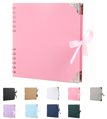 SHUBEIEUMI Scrapbook Photo Albums, 60 Pages Photo Book (Pink) | 20.5 x 20.5 cm Scrap book with Ribbon Closure, Kraft Paper Scrap Book Ideal for Scrapbooking, Albums Arts and DIY Craft