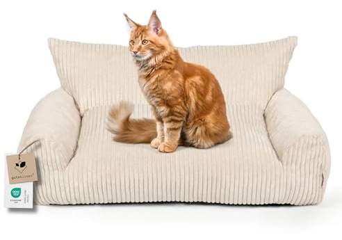 Gutekissen® Katzenbett – Gemütliches Katzenkissen mit hohen Seitenwänden – Waschbares Haustierbett aus Oeko-Tex Stoff für sicheren Komfort (78×54 cm) (Creme Lincoln)