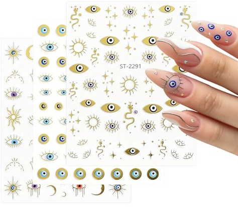 VelvetGlow guld stjärna sol naglar klistermärken öga design naglar konst klistermärken självhäftande orm måne nagelkonst klistermärken för kvinnor gör-det-själv nageldekorationer 3 st