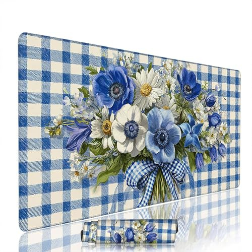 Tapis de Souris Bleu sous Main Bureau Tapis de Souris Gaming XXL 1200x600x3mm Mouse Pad Caoutchouc Fleur Grand sous Main Gamer Accessoires PC Imperméable, pour Clavier Ordinateur Portable w-5411