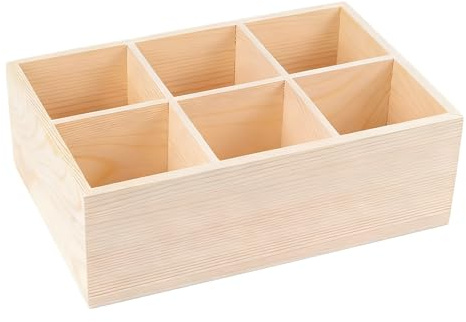 VEGOATY Stiftehalter Holz: 1 Stück Quadrat Stiftehalter, 6 Fächer, 4 Fächer Schreibtisch Organizer Stifte, DIY Wooden Pen Holder, Pen Holder Organiser für Schreibware, 23.5 * 16 * 8CM