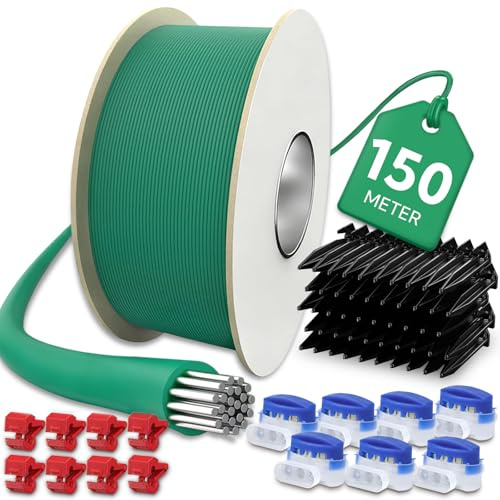Alitree 50 m Cavo di limitazione robot tosaerba,100 Picchetti | 12 Terminali Connessione,12 Connettori,set di accessori per tosaerba,Alla Maggior Parte dei Robot Tagliaerba