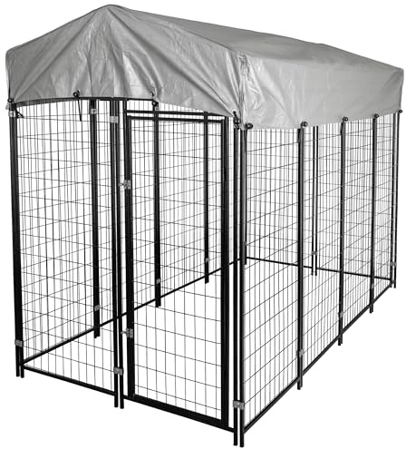 Kerbl Freilaufgehege Space mit Sonnenschutz | Schwarz, 243 × 127 × 184 cm, pulverbeschichtetes Metall, Gitterabstand 10 cm, für Hühner und Geflügel