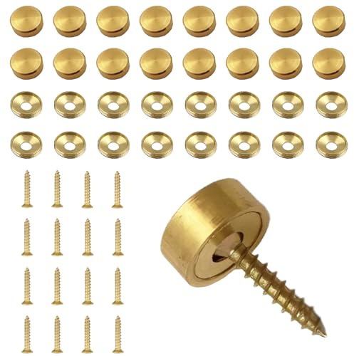 16 Pcs Brass Decorative Screw with Caps, 12mm Self Tapping Upholstery, Retro Mirror Decorative Caps for Glass Mirrors, Furniture Fixing, Walling Hanging and Fasteners Hardware