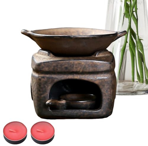 Ölbrenner aus Keramik – Multifunktionaler sicherer Keramik-Öldiffusor mit 2 Kerzen – Multifunktionsbrenner für Wachs und Weihrauch – für Zuhause, Büro, Schlafzimmer,