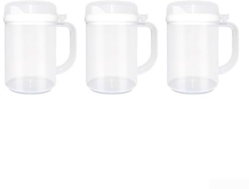 3Pics - Brocca in plastica da 650 ml con coperchio, per bambini, design a prova di perdite, con manico, per aule e asili, colore bianco