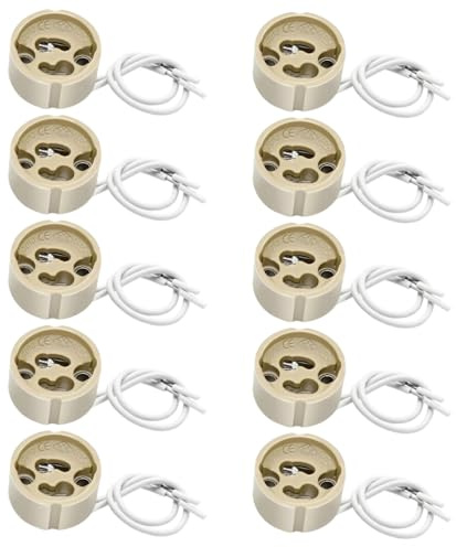 KAHZOR 10 PCS Portalampada Gu10 Con Cavo 15Cm In Silicone (0.75Mm²), Portalampada Gu10 In Ceramica Per Led, Lampadina, Alogena, Resistente Al Calore Fino A 600℃, 0-250V, 0-300W [Classe Energetica A]
