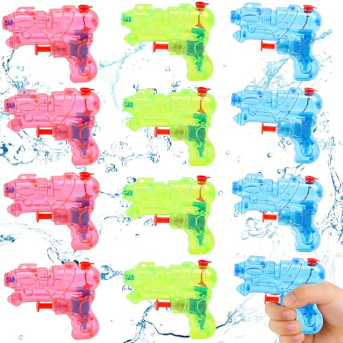 LOMIMOS 12 Pcs Petit Pistolet à Eau, Miniature Pistolets à Eau Jouets de Plage en Plastique Jouets de Mer pour L'été Piscine Extérieure de Jardin Plage en Plein air