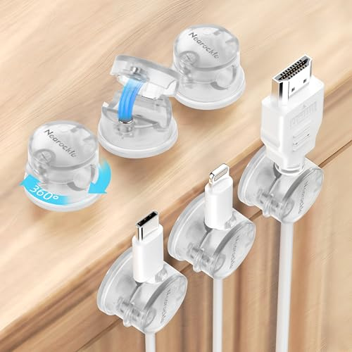 Magnetisch Drehbar Kabelhalter Schreibtisch Selbstklebend Kabel Organizer | Nearockle Kabelclips Kabelmanagement für Kabel Verstecken 7,5 mm Blendenöffnung Wohnmobil Deko (6 Stück, Transparent)
