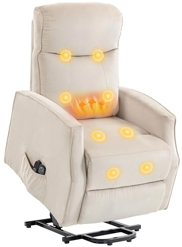 HOMCOM Poltrona Elettrica Alzapersona Reclinabile 150°, Poltrona Relax Massaggiante e Riscaldante, in Tessuto Effetto Lino per Anziani con Porta USB, Telecomandi, Poggiapiedi, Tasche Laterali, Beige