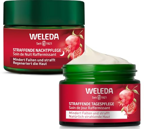 WELEDA Bio Straffende Tages- & Nachtpflege Set – Naturkosmetik Anti-Aging Gesichtscreme mit Granatapfelsamenöl & Maca-Peptiden – mindert Falten, erhöht Elastizität & regeneriert die Haut (vegan)