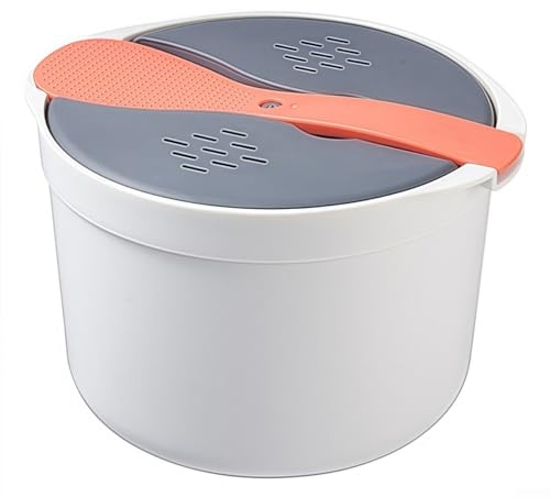 Cocina funcional apta para microondas para arroz, verduras y pasta con colador extraíble para servir fácilmente (naranja)
