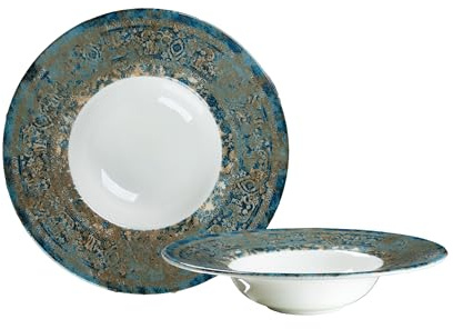 CER-POR Piatti Pasta LEGACY 27 Cm Set 2 Pezzi Porcellana Piatti Moderni Eleganti Per Pasta Risotti Zuppe