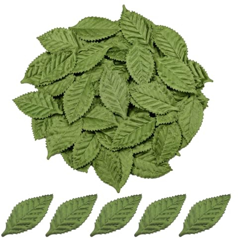 Horyue 50 Pcs Artificial Leaves, 5cm x 2.5cm Mini Fake Leaves for Crafts | Green Leaves for Wedding Decorations, DIY Scrapbooking, Wreath Making and Party Decor