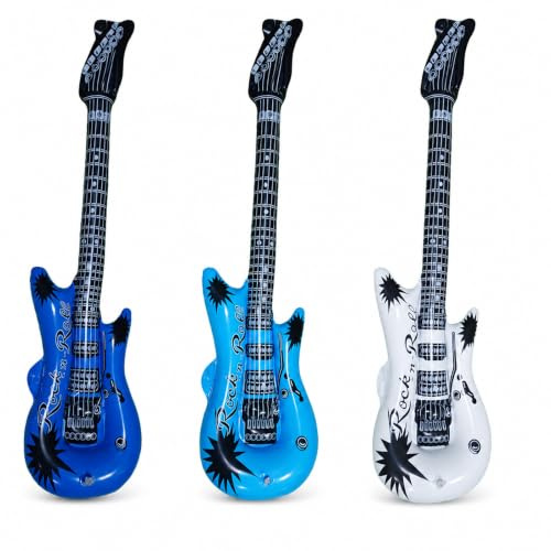 Ovanda Guitarras hinchables XXL en azul, azul claro y blanco, decoración para fiesta de rock