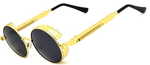 Runde Steampunk-Sonnenbrille Unisex, polarisiert, UV400, graue Gläser