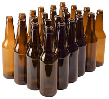 FastRack Amber Beer Bottles 12oz (Pack of 24) | Longneck Glass Beer Bottles with Pry-off Crown Finish for Home Brewing Mead, Cider & Kombucha | Durable Brewing Bottle & Bottling Kit