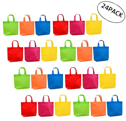 24 Pieces Party Favors Bags, 13 x 10.2 Inches Big Size Multifunctional Reusable Non-woven Tote Gift Bags with Handles For Kids Birthday Favors,Shopping Bag,Rainbow party, 6 rainbow Colors