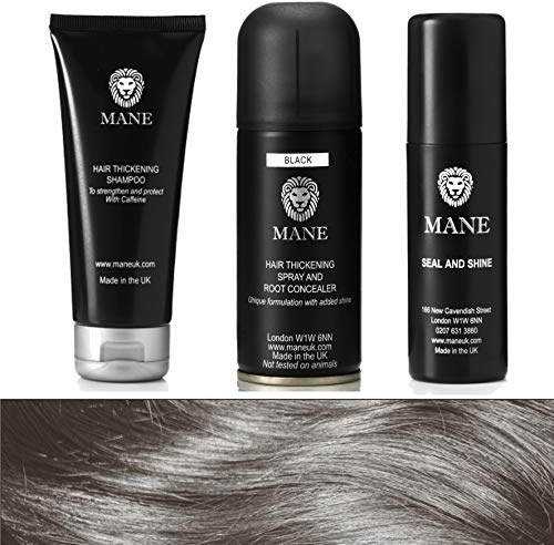 Mane Hair Thickener, Shampoo and Shine finishing spray Travel Pack 100 ml (Black)