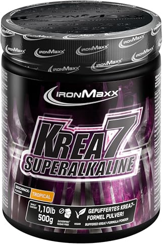 IronMaxx Krea7 Superalkaline - Tropical 500 g Dose | Hochwertige Kreatin-Matrix mit sieben Kreatinformen | Zuckerfreies Instantpulver | Für Sportler