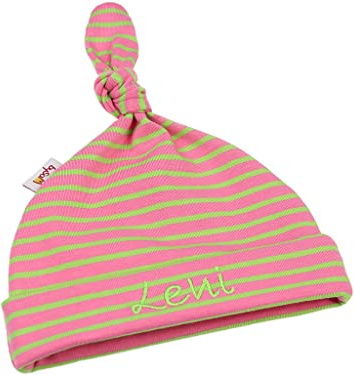 Babymütze/Zipfelmütze mit Namen personalisiert * Ringel himbeere-rosa