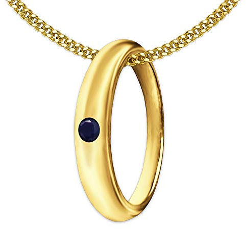 CLEVER SCHMUCK Taufkettchen Goldener Junge Taufring Ø 12 mm schlicht mit Edelstein Saphir dunkelblau 333 GOLD 8 KARAT & vergoldeter Kette Panzer 36 cm im Schmucketui creme