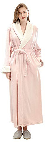 VKTY flanell badrock, sjal krage fleece rock vinter lätt varm bekväm dam lång kappa, kimono rock, vinter sovkläder vuxen (rosa/XL) Medium Rosa
