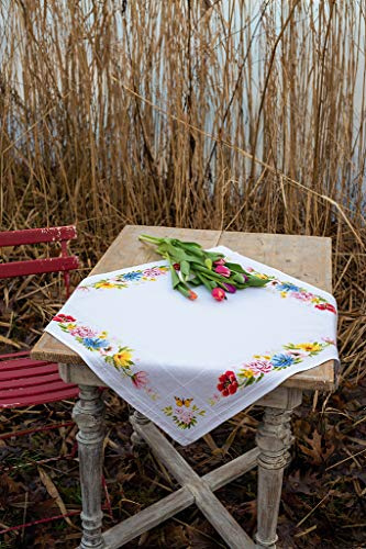 VERVACO Tovaglia Punto Croce Con Tela Aida FIORI COLORATI Biancheria Da Tavola Set Fai Da Te Creativo Punto Croce Contato Kit 80 x 80 cm Hobby Creativi Adulti Casa Decor Cross Stitch Embroidery