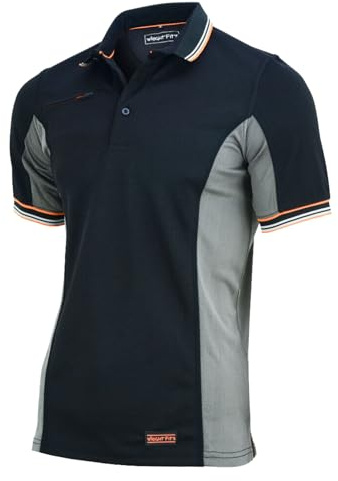 WrightFits Men’s Essentials 2-Tone Black & Grey Short-Sleeve Polo Shirts for Causal Workwear Clothing - Quick Dry, Breathable, Regular-Fit & Lightweight (L)