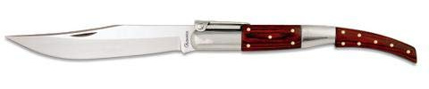 Navaja arabe de colección partida con empuñadura de madera roja y hoja de 21 cm para exposición para Caza, Pesca, Camping, Outdoor, Supervivencia y Bushcraft + Portabotellas de regalo