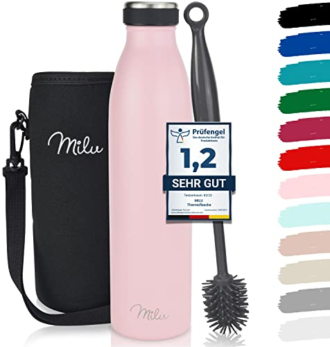 Milu Thermoflasche 350ml 500ml 750ml 1L 1,5L Isolierte Edelstahl Trinkflasche, Thermoskanne Auslaufsichere Isolierflasche doppelwandig für heiße und kalte Getränke, Kohlensäure geeignet (Rosa, 500ml)