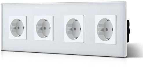 BSEED Schuko Steckdose Kristallglas Platte 4 Fach Steckdose 16Amp AC Power 240V Verlängerungssteckdosen 299mm Wandsteckdose Weiß