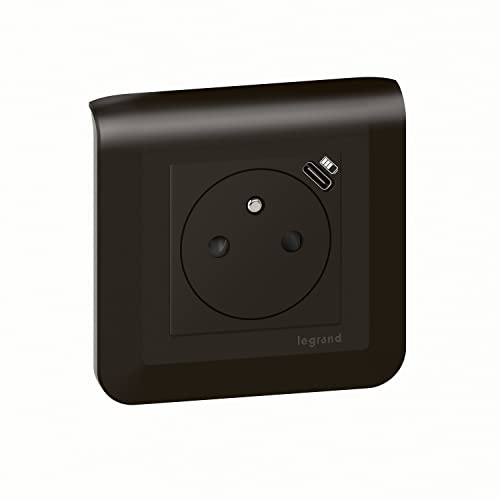 LEGRAND - Prise Electrique Murale Précâblée + Chargeur USB-C Mosaic Surface avec Plaque de Finition + Support Batibox - Prise Affleurante avec Fond Rétractable - Noir Mat