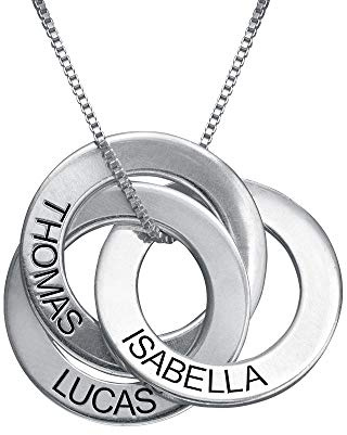 MyNameNecklace MYKA Personalisierte Russische Ring Halskette mit Gravur auf Drei Ringen - Weihnachten Graviert Name Schmuck Geschenk für Damen - Freundin