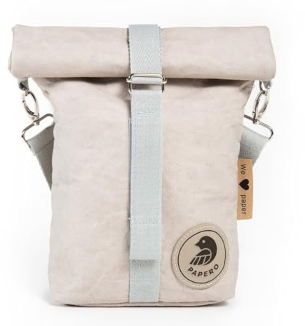 Monaco di Bavaria Lunchbag aus Kraft Papier | RACOON | Lebensmittelecht Pausenbrot Lunchbox für die Arbeit, Lunchtasche Handtasche Umhängetasche veganem Leder nachhaltig (grau)