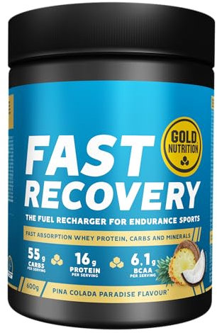 GoldNutrition, Fast Recovery Drink, Bebida Deportiva, Recuperador Muscular con BCAA, Carbohidratos y Proteína Aisalada de Suero, Ideal para la Recuperación Muscular, Sabor Piña Colada, 600 g