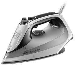 Braun TexStyle 7 Pro SI7149WB, Ferro da Stiro con Piastra FreeGlide 3D EloxalPlus, 220 g/min, Punta di Precisione, Manico Ergonomico, Ricarica da 300ml, Sistema Antigoccia, 2900W, Bianco/Grigio