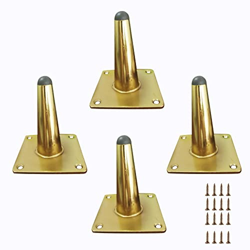 Mimhooy 10cm Gold Tapered Straight Furniture Legs Angled Set of 4 for Sofa Cabinet Dresser