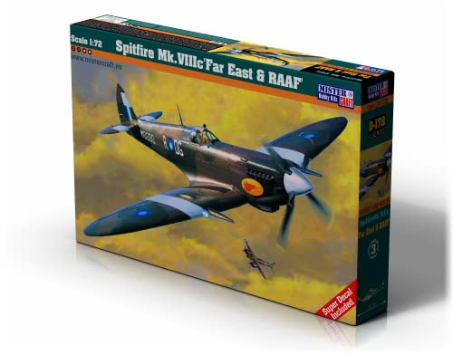 Mistercraft Modellbausatz Spitfire Mk. VIIIC Far East& RAAF Maßstab 1:72 Plastikbausatz, Bausatz zum Zusammenbauen Kunststoffmodell, Bauanleitung,128mmx136.0mm, schwarz