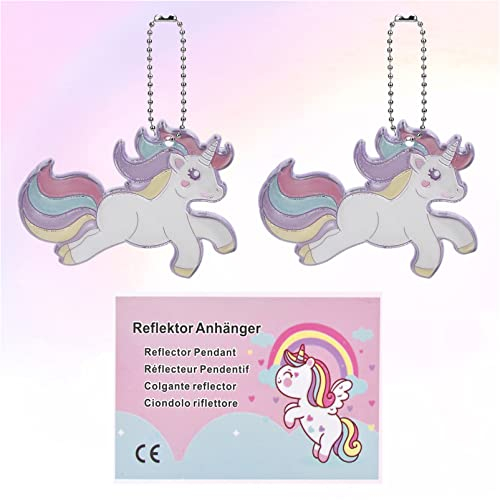 Lynlon Sicherheits Reflektoren Kinder Anhänger, Reflektierende Schlüsselanhänger, Reflektor für Laufen Kinderwagen Schulranzen Handtasche Jacke Give Away (2pcs Einhorn- 6 * 8.2cm)